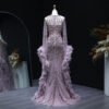 Champagne Mermaid Evening Dress with Beading and Dramatic Feather Cape Sleeves