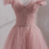 Sparkling Pink Tulle Gown with Sequin Embellishments