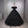 High-End Navy Blue Ball Gown Dress with Handmade Pearl Beading and Sequins