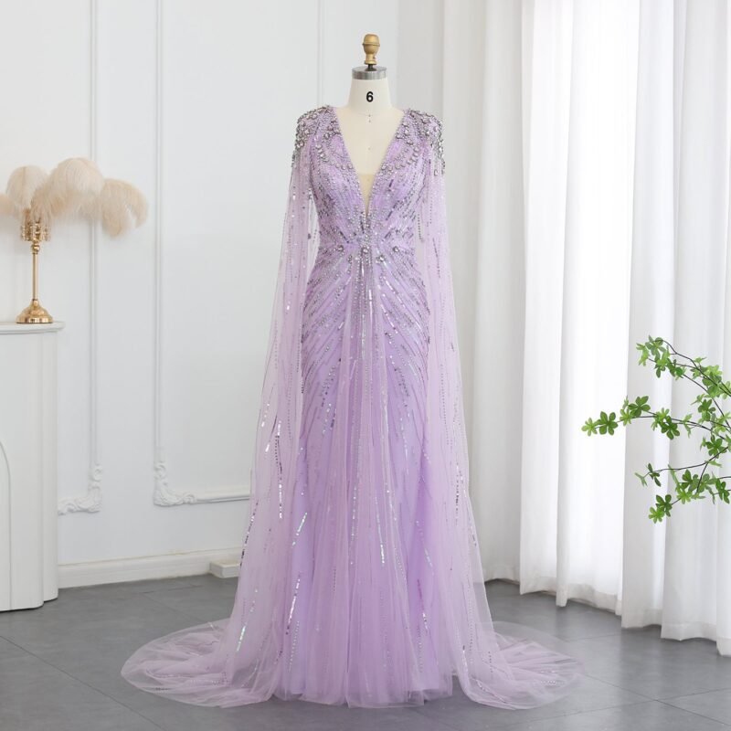 Luxury A-Line Pink V-Neck Beaded Evening Gown with Sequins
