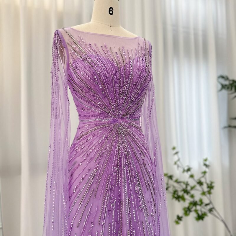 Luxury Brown Feather Cape Sleeve Evening Gown