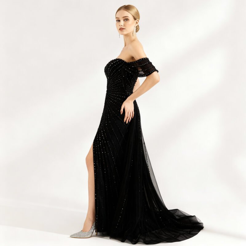 Black One-Shoulder Sequin Long Prom Dress
