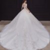 Ball Gown Off-The-Shoulder Floor-Length Pleated Wedding Dress with Lace Appliques