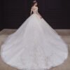 Ball Gown Off-The-Shoulder Floor-Length Pleated Wedding Dress with Lace Appliques