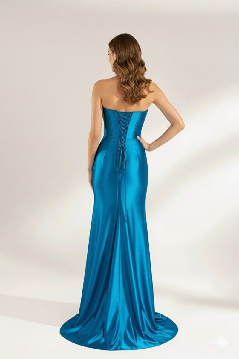 Burgundy Strapless Ruched Satin Mermaid Gown