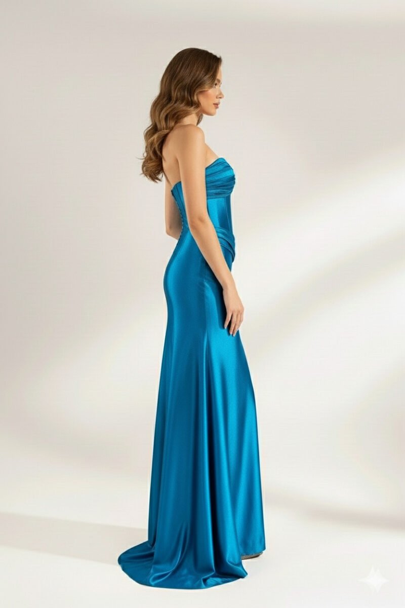 Burgundy Strapless Ruched Satin Mermaid Gown