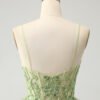 Green Tulle Short Prom Dress with Spaghetti Straps & Lace Applique