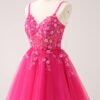 Blue Lace Applique Tulle Short Prom Dress – Sparkly Sequin Flower Party Dress