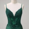 Emerald Green Satin Mermaid Prom Dress with Beading