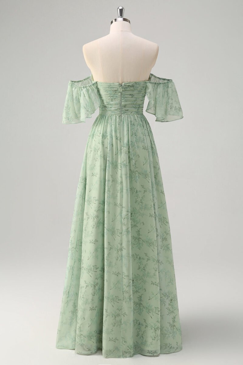 Green Off-Shoulder A-Line Prom Dress – Elegant Evening Gown