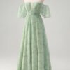 Green Off-Shoulder A-Line Prom Dress – Elegant Evening Gown