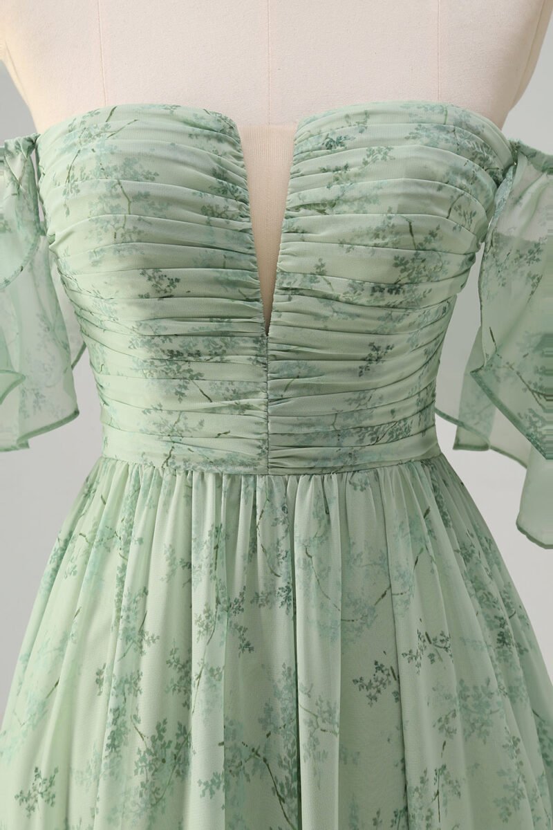 Green Off-Shoulder A-Line Prom Dress – Elegant Evening Gown