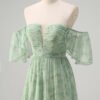 Green Off-Shoulder A-Line Prom Dress – Elegant Evening Gown