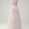 White and Pink Sequin Spaghetti Strap Prom Dress – Elegant Evening Gown
