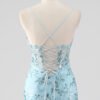 Sky Blue Lace Sequin Ruffled Mermaid Prom Dress