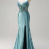 Green Mermaid Prom Dress with High Slit