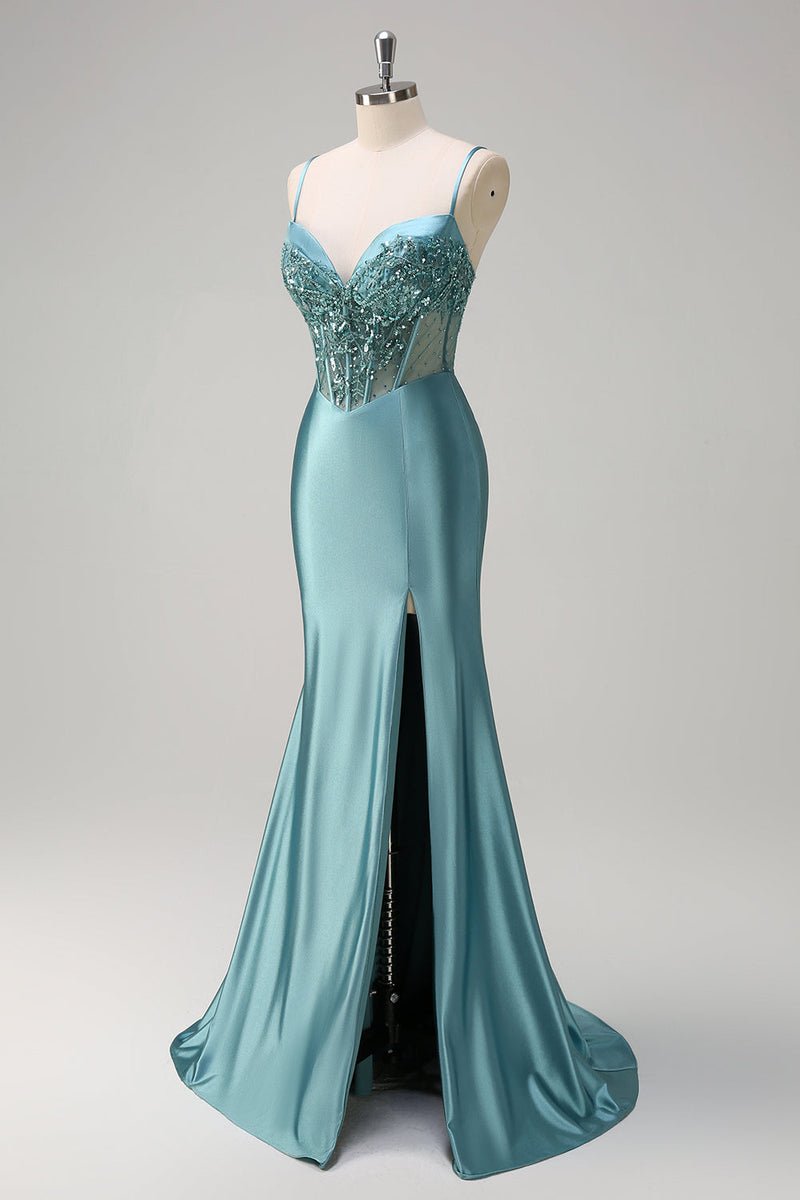 Green Mermaid Prom Dress with High Slit