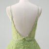 Green A-Line V-Neck Prom Dress – Spaghetti Strap Gown with Appliques