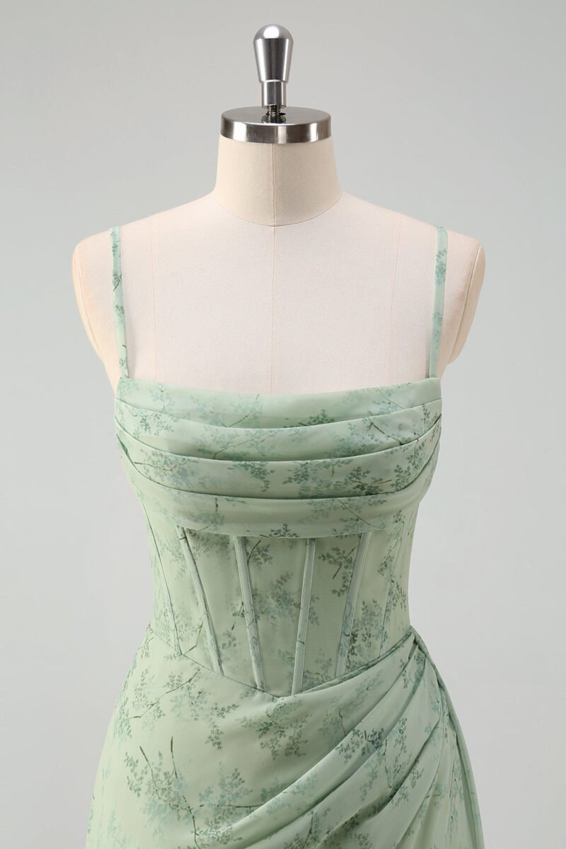 Green Tulle A-Line Prom Dress – Spaghetti Strap Evening Gown