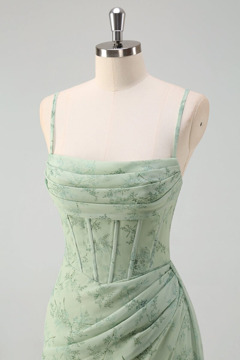 Green Tulle A-Line Prom Dress – Spaghetti Strap Evening Gown