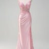 Sparkly Pink Sequin Corset Mermaid Prom Dress