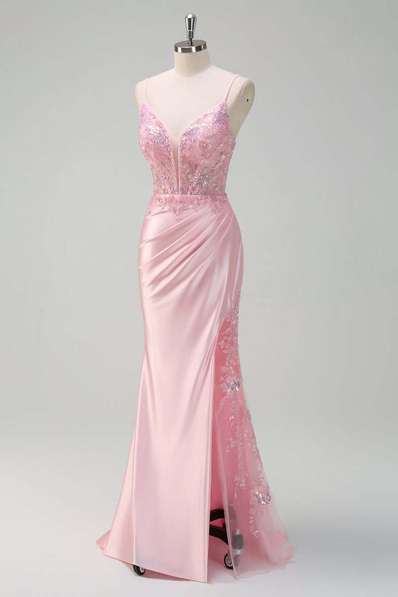 Sparkly Pink Sequin Corset Mermaid Prom Dress