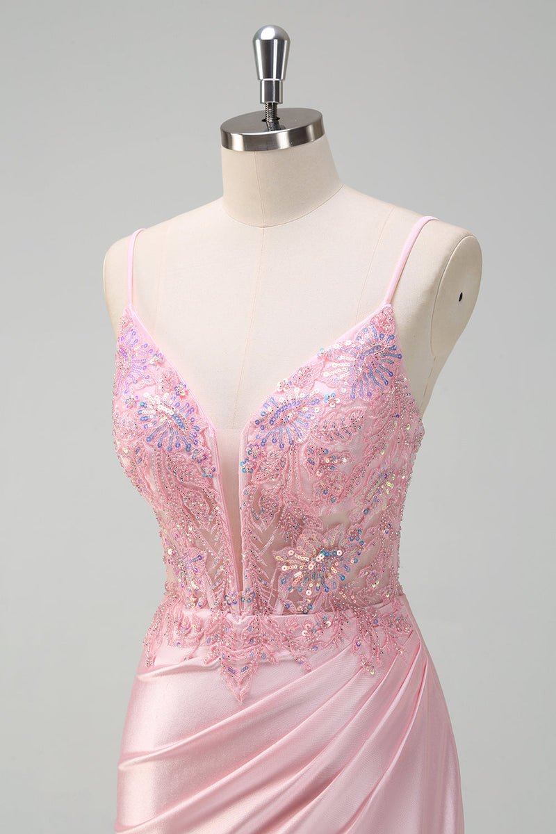 Sparkly Pink Sequin Corset Mermaid Prom Dress
