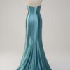 Green Strapless Sequin Corset Satin Mermaid Prom Dress with Slit