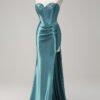 Green Strapless Sequin Corset Satin Mermaid Prom Dress with Slit