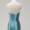 Green Strapless Sequin Corset Satin Mermaid Prom Dress with Slit