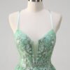 Green A-Line Prom Dress – Lace Appliques Sleeveless Evening Gown with Side Split