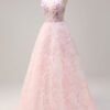 Pink Rose Flower Sequin Prom Dress – Elegant Evening Gown