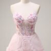 Pink Rose Flower Sequin Prom Dress – Elegant Evening Gown