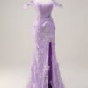 3D Lilac Off-Shoulder Luxurious Women’s Evening Prom Dress