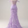 3D Lilac Off-Shoulder Luxurious Women’s Evening Prom Dress