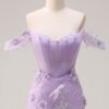 3D Lilac Off-Shoulder Luxurious Women’s Evening Prom Dress