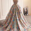 Multicolor Sequin Applique Strapless Floor-Length A-Line Evening Dress