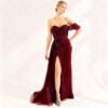 Burgundy One-Shoulder Sequin Long Prom Dress