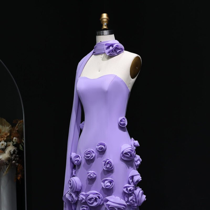 3D Flowers Mermaid Pink Evening Dress – Elegant Sweetheart with Side Slit