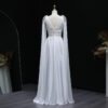 Luxury Crystal Blue Evening Dress With Cape Sleeves