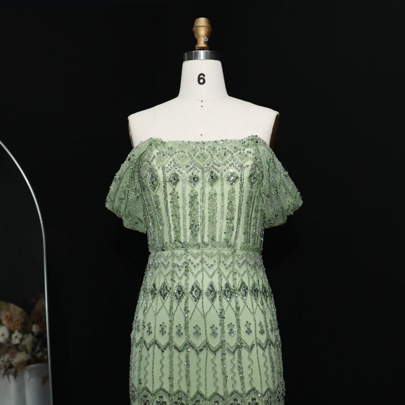 Luxury Champagne Mermaid Arabic Evening Dress with Cape Sleeves