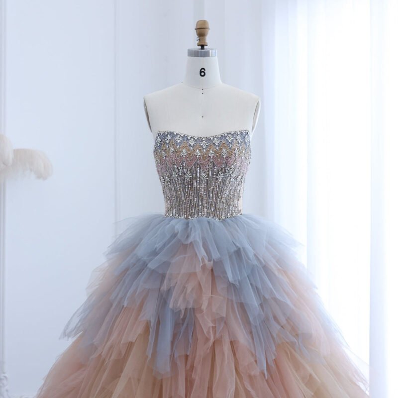 Multicolored Ruffles Princess Ball Gown Evening Dress