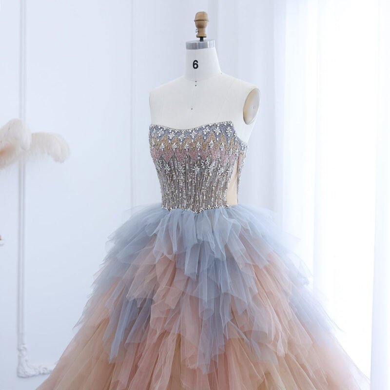 Multicolored Ruffles Princess Ball Gown Evening Dress