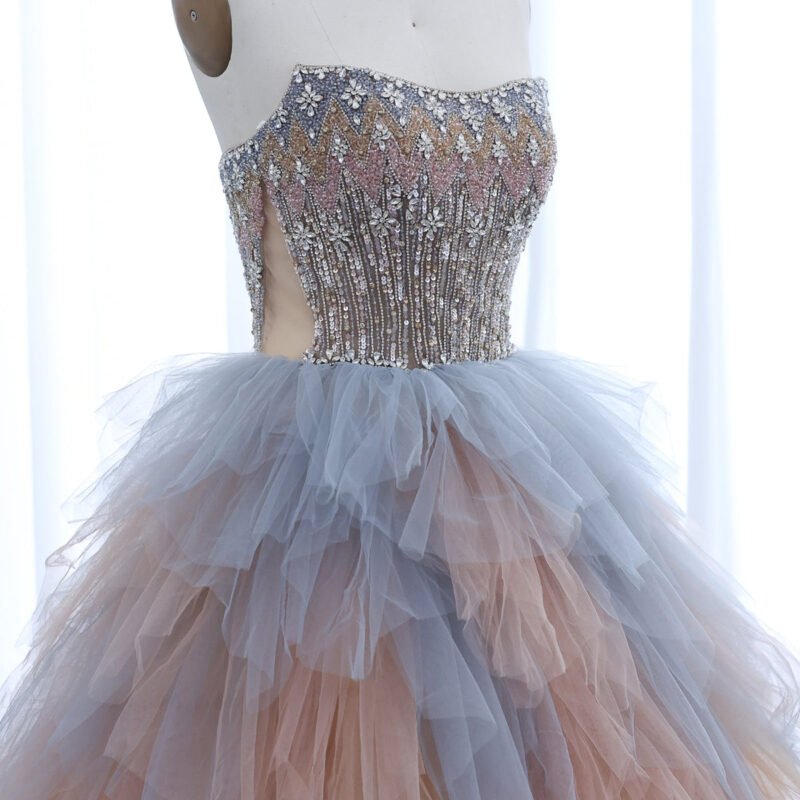 Multicolored Ruffles Princess Ball Gown Evening Dress