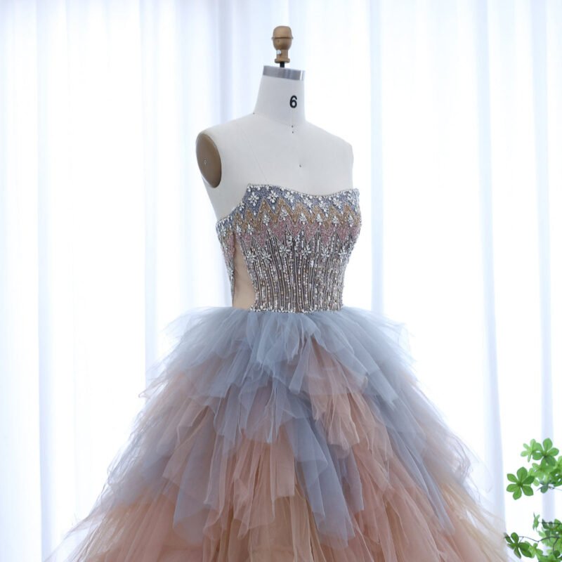 Multicolored Ruffles Princess Ball Gown Evening Dress