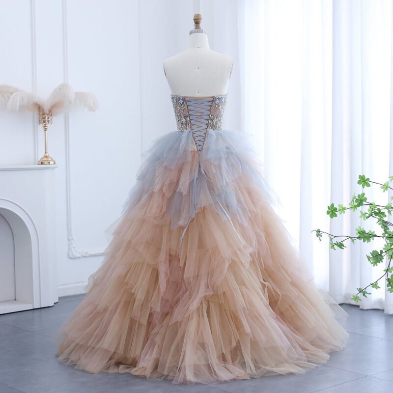 Multicolored Ruffles Princess Ball Gown Evening Dress