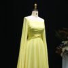 Luxury Chiffon Yellow A-Line Evening Dress with Cape Sleeves