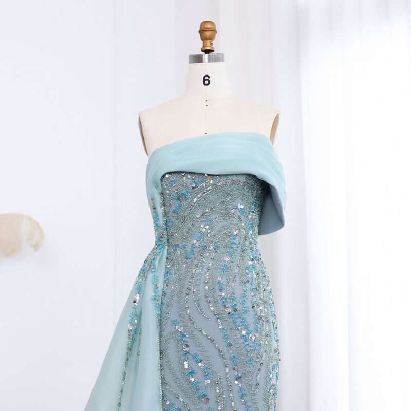 Turquoise Elegant Mermaid Evening Dress with Side Split – Party Gown
