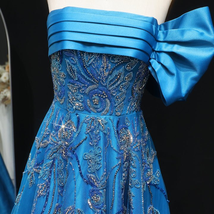 Luxury Beaded Elegant Fuchsia Satin Evening Dress