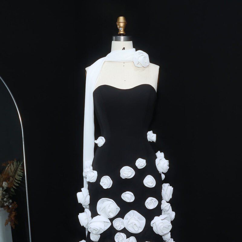 3D Flowers Mermaid Pink Evening Dress – Elegant Sweetheart with Side Slit